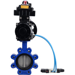Затвор дисковый поворотный WBV1631E-2W-Fb-H Ду150 Ру16 LUG корпус - чугун QT450, диск - нержавеющая сталь 304, уплотнение - EPDM, с пневмоприводом PA-DA-105-1, пневмораспределителем 4V320-08 AC220V, БКВ APL-410N EX и БПВ AFC2000
