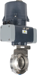 Затвор дисковый поворотный WBV3131E-2W-C-H Ду15 Ру10 кламповый, корпус - пищевая нержавеющая сталь AISI 304, диск - нержавеющая сталь AISI 304, уплотнение - EPDM, с электроприводом четвертьоборотным QTSA-N-003EM-O0-220VAC с пружинным возвратом