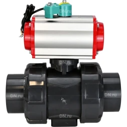 Кран шаровой BV4242E-FP-GRM-ISO Дн40 Ру10 полнопроходной, корпус - НПВХ, шар - НПВХ, уплотнение - EPDM, с пневмоприводом PA-SA-065, пневмораспределителем 4M310-08 DC24V и магнитным переключателем ALS200D
