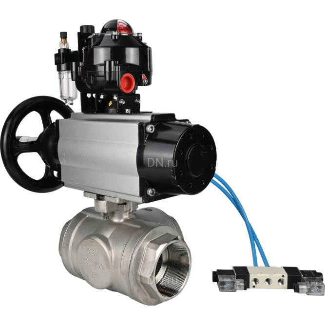 Кран шаровой BV3232P(4pc)-SP-3WL-T-ISO-H Ду80 Ру40, стандартнопроходной, четырехсоставной, нержавеющая сталь 316, PTFE, внутренняя резьба, с пневмоприводом PA-DA-105-1, пневмораспределителем 4V320-10 AC220V, БКВ APL-510N Ex, БПВ AFC2000 в Алматы