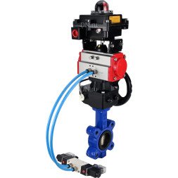Затвор дисковый поворотный WBV1616E-2W-Fb-H Ду100 Ру16 LUG корпус - чугун QT450, диск - чугун QT450, уплотнение - EPDM, с пневмоприводом PA-DA-083, пневмораспределителем 4V320-10 AC220V, БКВ APL-410N EX и редуктором MON2-450-T28-ISO