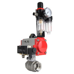 Кран шаровой BV3232P(2pc)-FP-T-ISO-H Ду40 Ру63 полнопроходной двухходовой, нержавеющая сталь SS316, внутренняя резьба, уплотнение - PTFE, с пневмоприводом PA-DA-083 двойного действия, с пневмораспределителем 4M310-08 24В, с БПВ AFC2000