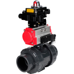 Кран шаровой BV4242E-FP-GRM-ISO Дн80 Ру10 полнопроходной, корпус - НПВХ, шар - НПВХ, уплотнение - EPDM, с пневмоприводом PA-DA-065, пневмораспределителем 4M310-08 DC24V и БКВ APL-410N EX