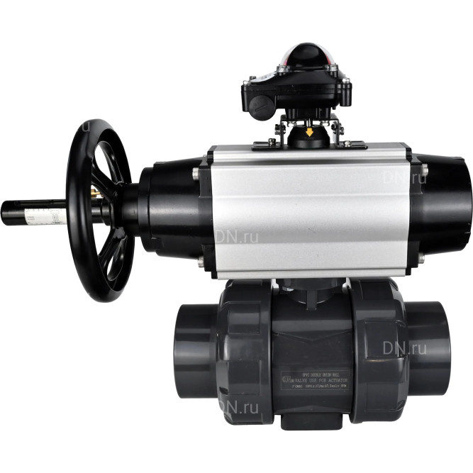 Кран шаровой BV4242E-FP-GRM-ISO Дн25 Ру10 полнопроходной, корпус - НПВХ, шар - НПВХ, уплотнение - EPDM, с пневмоприводом PA-DA-105-1 и БКВ APL-210N в Алматы