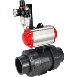 Кран шаровой BV4242E-FP-GRM-ISO Дн80 Ру10 полнопроходной, корпус - НПВХ, шар - НПВХ, уплотнение - EPDM, с пневмоприводом PA-SA-065, пневмораспределителем 4V320-10 AC220V и БПВ AFC2000