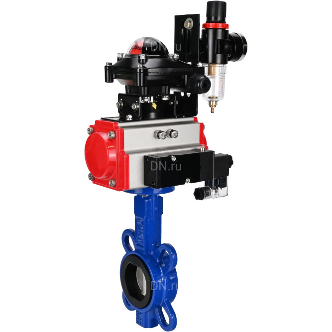 Затвор дисковый поворотный WBV1432N-2W-Fb-H Ду40 Ру16, корпус - чугун GGG50, диск - нержавеющая сталь 316L, уплотнение - NBR, с пневмоприводом PA-SA-083, пневмораспределителем 4M310-08 DC24V, БКВ APL-210N, БПВ AFC2000 в Алматы
