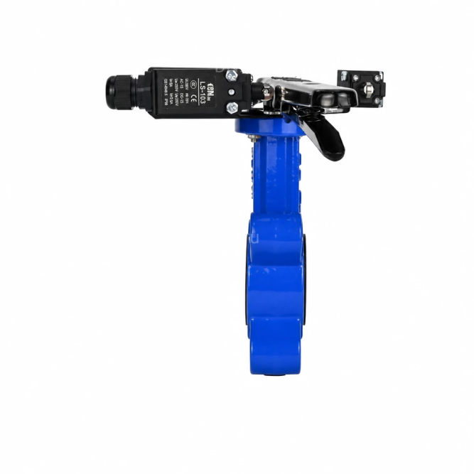Затвор дисковый поворотный WBV1616N-2W-Fb-H Ду65 Ру16 LUG межфланцевый, корпус - чугун QT450, диск - чугун QT450, уплотнение - NBR, с рукояткой и двумя концевыми датчиками LS-103 250В в Алматы