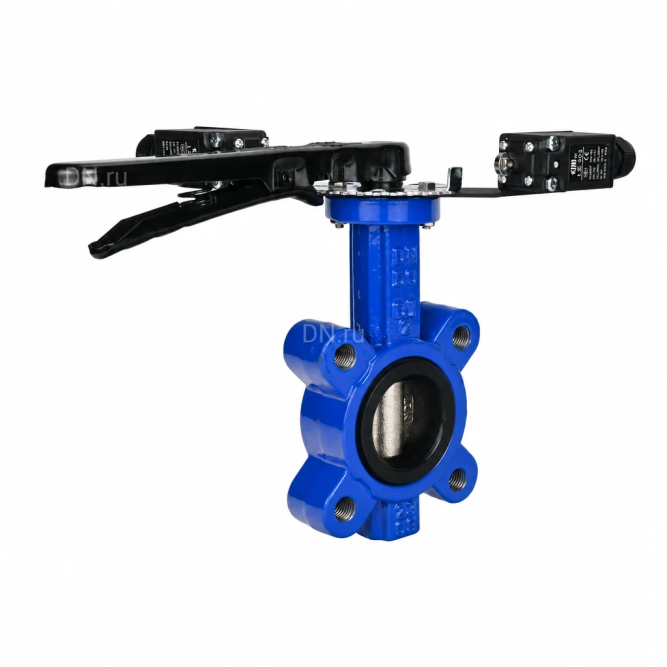 Затвор дисковый поворотный WBV1616N-2W-Fb-H Ду65 Ру16 LUG межфланцевый, корпус - чугун QT450, диск - чугун QT450, уплотнение - NBR, с рукояткой и двумя концевыми датчиками LS-103 250В в Алматы