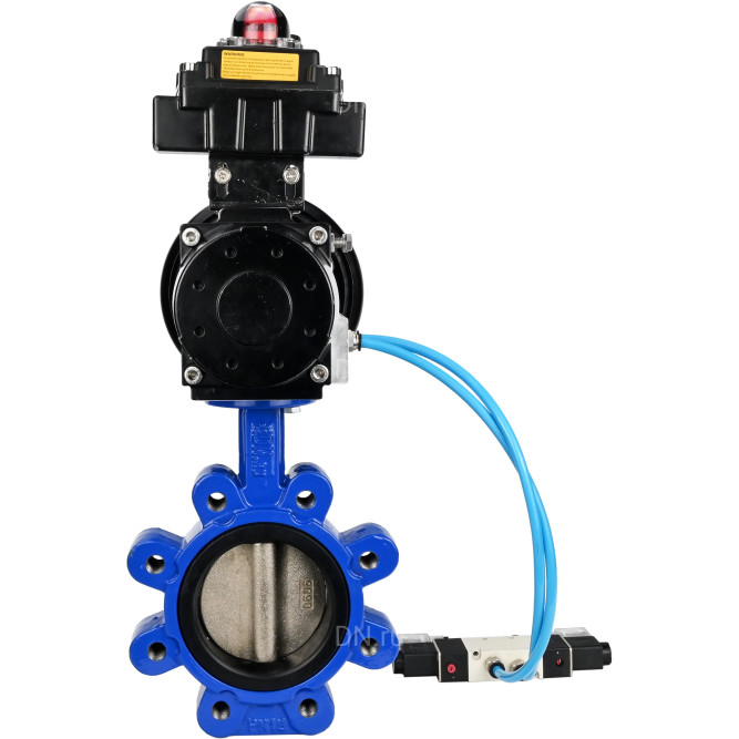 Затвор дисковый поворотный WBV1616E-2W-Fb-H Ду125 Ру16 LUG корпус - чугун QT450, диск - чугун QT450, уплотнение - EPDM, с пневмоприводом PA-DA-105-1, пневмораспределителем 4V320-08 AC220V, БКВ APL-410N EX и БПВ AFC2000 в Алматы