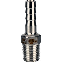 Штуцер елочка BF31-T-3/4-25 3/4″х25мм Ду20 Ру16 шланговый, корпус - нержавеющая сталь AISI 304 (CF8), присоединение - наружная резьба/штуцер
