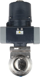 Затвор дисковый поворотный WBV3131E-2W-C-H Ду32 Ру10 кламповый, корпус - пищевая нержавеющая сталь AISI 304, диск - нержавеющая сталь AISI 304, уплотнение - EPDM, с электроприводом четвертьоборотным QTSA-N-003EM-O0-220VAC с пружинным возвратом
