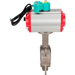 Затвор дисковый поворотный WBV3232P-2W-Fb-H Ду125 Ру16 корпус - нержавеющая сталь 316L, диск - нержавеющая сталь 316L, уплотнение - PTFE, с пневмоприводом PA-DA-105, пневмораспределителем 4M310-08 AC220V и магнитным переключателем ALS200D
