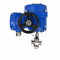 Затвор дисковый поворотный WBV3131S-2W-C-H Ду32 Ру10 кламповый, корпус - пищевая нержавеющая сталь 304, уплотнение - Silicon, с электроприводом QT-N-005M-O2-220VAC-У1 с моментной муфтой и штурвалом