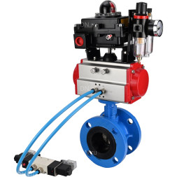 Затвор дисковый поворотный WBV1313E-2W-F-H Ду125 Ру16 фланцевый, корпус - чугун GGG40, диск - чугун GGG40, EPDM, с пневмоприводом PA-DA-130, пневмораспределителем 4V320-08 AC220V, БКВ APL-410N EX и БПВ AFC2000