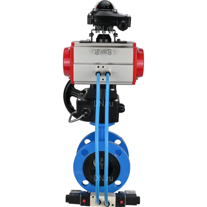 Затвор дисковый поворотный WBV1313E-2W-F-H Ду50 Ру16 фланцевый чугун GGG40, диск - чугун GGG40, EPDM, с пневмоприводом PA-DA-105, пневмораспределителем 4V320-10 AC220V, БКВ APL-210N и ручным дублером MON1-250-T26-ISO в Алматы