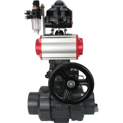 Кран шаровой BV4242E-FP-GRM-ISO Дн25 Ру10 полнопроходной, корпус - НПВХ, шар - НПВХ, уплотнение - EPDM, с пневмоприводом PA-DA-052, пневмораспределителем 4V320-08 AC220V, ручным дублером MON1-250-T26-ISO, БКВ APL-510N EX и БПВ AFC2000