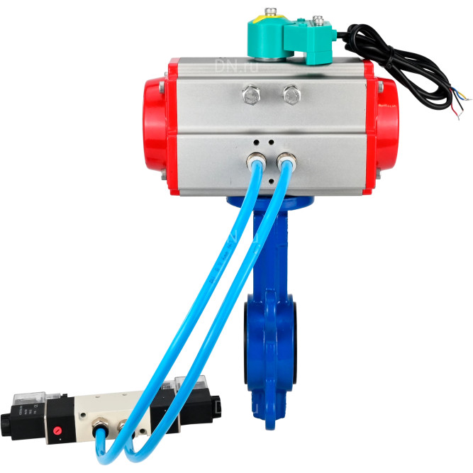 Затвор дисковый поворотный WBV1413E-2W-Fb-H Ду40 Ру16 корпус - чугун GGG50, диск - чугун GGG40, уплотнение - EPDM, 9х9, F05, с пневмоприводом PA-DA-052, пневмораспределителем 4V320-08 AC220V и магнитным переключателем ALS200D в Алматы