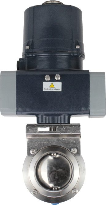 Затвор дисковый поворотный WBV3131E-2W-C-H Ду40 Ру10 кламповый, корпус - пищевая нержавеющая сталь AISI 304, диск - нержавеющая сталь AISI 304, уплотнение - EPDM, с электроприводом четвертьоборотным QTSA-N-003EM-O0-220VAC с пружинным возвратом в Алматы