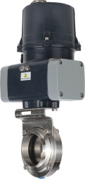 Затвор дисковый поворотный WBV3131E-2W-C-H Ду40 Ру10 кламповый, корпус - пищевая нержавеющая сталь AISI 304, диск - нержавеющая сталь AISI 304, уплотнение - EPDM, с электроприводом четвертьоборотным QTSA-N-003EM-O0-220VAC с пружинным возвратом
