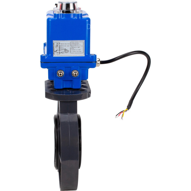 Затвор дисковый поворотный WBV4242E-2W-Fb-ISO Дн50 Ру10 межфланцевый, корпус - НПВХ, диск - НПВХ, уплотнение - EPDM, с электроприводом QT-N-003EM-O1-12VDC-У1 blue в Алматы