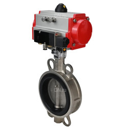Затвор дисковый поворотный WBV3232N-2W-Fb-H Ду150 Ру16, корпус - нержавеющая сталь 316L, диск - нержавеющая сталь 316L, уплотнение - NBR, с пневмоприводом PA-SA-130 и пневмораспределителем 4M310-08 AC220V