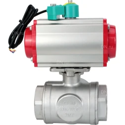 Кран шаровой BV3232P(4pc)-SP-3WL-T-ISO-H Ду40 Ру63 стандартнопроходной L-тип, внутренняя резьба, корпус - нержавеющая сталь 316, уплотнение - PTFE, пневмопривод PA-DA-065, пневмораспределитель 4M310-08 AC220V и магнитным переключателем ALS200D