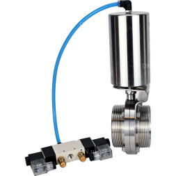 Затвор дисковый поворотный WBV3131S-2W-T-H Ду65 Ру10 резьбовой, пищевая нержавеющая сталь 304, уплотнение – Silicon, с пневмоприводом PA-SA-85 и пневмораспределителем 4V320-08 AC220V