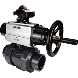 Кран шаровой BV4242E-FP-GRM-ISO Дн40 Ру10 полнопроходной, корпус - НПВХ, шар - НПВХ, уплотнение - EPDM, с пневмоприводом PA-DA-105-1 и БКВ APL-210N