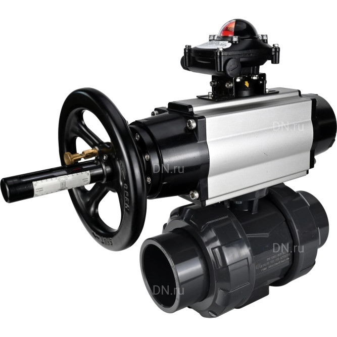Кран шаровой BV4242E-FP-GRM-ISO Дн40 Ру10 полнопроходной, корпус - НПВХ, шар - НПВХ, уплотнение - EPDM, с пневмоприводом PA-DA-105-1 и БКВ APL-210N в Алматы