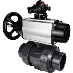 Кран шаровой BV4242E-FP-GRM-ISO Дн40 Ру10 полнопроходной, корпус - НПВХ, шар - НПВХ, уплотнение - EPDM, с пневмоприводом PA-DA-105-1 и БКВ APL-210N