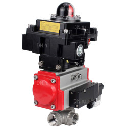 Кран шаровой BV3232P(4pc)-SP-3WL-T-ISO-H Ду80 Ру40 стандартнопроходной трехходовой L-тип, нержавеющая сталь SS316, внутренняя резьба, PTFE, пн.приводом PA-DA-083, пн.распределителем 4M310-08 DC24V и БКВ APL-410N EX
