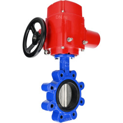 Затвор дисковый поворотный WBV1616E-2W-Fb-H Ду125 Ру16 LUG межфланцевый, корпус - чугун QT450, диск - чугун QT450, уплотнение - EPDM, с электроприводом QT-EX-015M-O2-220VAC-У1 с моментной муфтой и штурвалом