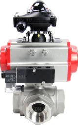 Кран шаровой BV3232P(4pc)-SP-3WL-T-ISO-H Ду40 Ру63 стандартнопроходной трехходовой L-тип, нерж. сталь SS316, внутренняя резьба, уплотнение - PTFE, пн.приводом PA-DA-065, пн.распределителем 4M310-08 DC24V и БКВ APL-210N