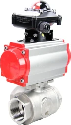 Кран шаровой BV3232P(4pc)-SP-3WL-T-ISO-H Ду40 Ру63 стандартнопроходной трехходовой L-тип, нерж. сталь SS316, внутренняя резьба, уплотнение - PTFE, пн.приводом PA-DA-065, пн.распределителем 4M310-08 DC24V и БКВ APL-210N