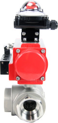 Кран шаровой BV3232P(4pc)-SP-3WL-T-ISO-H Ду40 Ру63 стандартнопроходной трехходовой L-тип, нерж. сталь SS316, внутренняя резьба, уплотнение - PTFE, пн.приводом PA-DA-065, пн.распределителем 4M310-08 DC24V и БКВ APL-210N