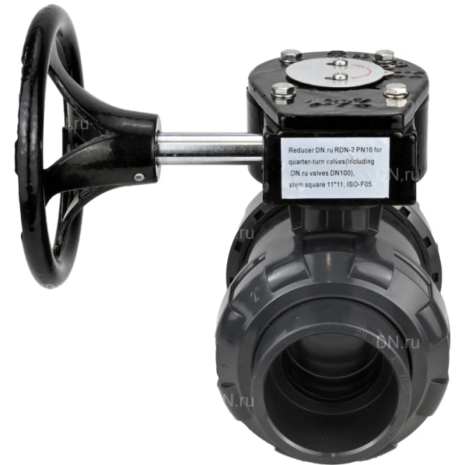 Кран шаровой BV4242E-FP-GRM-ISO Дн100 Ру10 полнопроходной, корпус - НПВХ, шар - НПВХ, уплотнение - EPDM, с редуктором RDN RQN3-150Z-T24 в Алматы