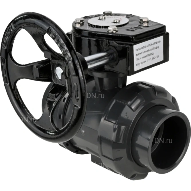 Кран шаровой BV4242E-FP-GRM-ISO Дн100 Ру10 полнопроходной, корпус - НПВХ, шар - НПВХ, уплотнение - EPDM, с редуктором RDN RQN3-150Z-T24 в Алматы