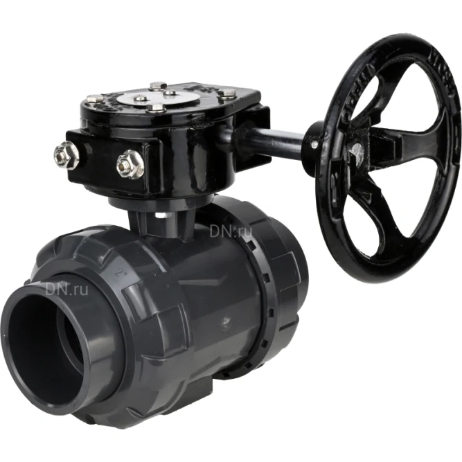 Кран шаровой BV4242E-FP-GRM-ISO Дн100 Ру10 полнопроходной, корпус - НПВХ, шар - НПВХ, уплотнение - EPDM, с редуктором RDN RQN3-150Z-T24 в Алматы
