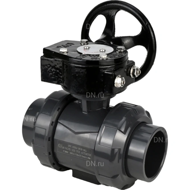Кран шаровой BV4242E-FP-GRM-ISO Дн100 Ру10 полнопроходной, корпус - НПВХ, шар - НПВХ, уплотнение - EPDM, с редуктором RDN RQN3-150Z-T24 в Алматы