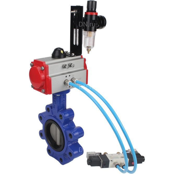 Затвор дисковый поворотный WBV1631E-2W-Fb-H Ду100 Ру16 LUG корпус - чугун QT450, диск - нержавеющая сталь 304, уплотнение - EPDM, с пневмоприводом PA-SA-130, пневмораспределителем 4V320-10 AC220V и БПВ AFC2000 в Алматы