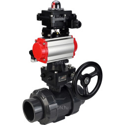 Кран шаровой BV4242E-FP-GRM-ISO Дн65 Ру10 полнопроходной, корпус - НПВХ, шар - НПВХ, уплотнение - EPDM, с пневмоприводом PA-DA-065, пневмораспределителем 4M310-08 AC220V, ручным дублером MON1-250-T26-ISO и БКВ APL-410N EX