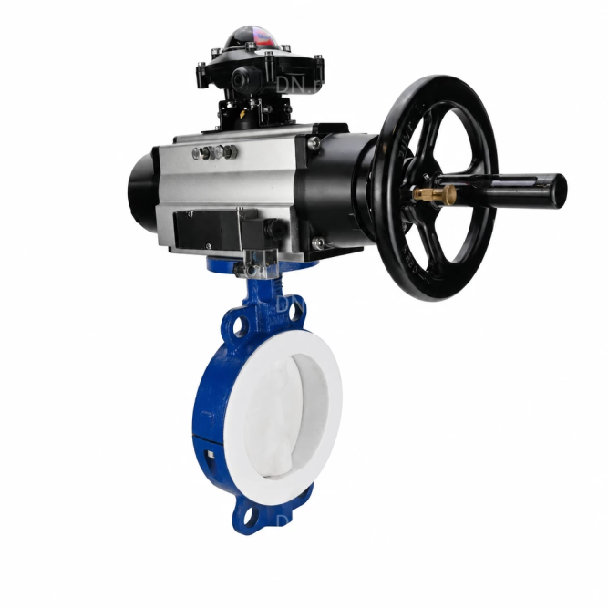 Затвор дисковый поворотный WBV3434Pf-2W-Fb-R Ду200 Ру16, корпус - углеродистая сталь WCB, диск - углеродистая сталь WCB, футерованный PTFE, уплотнение - PTFE, с пневмоприводом PA-DA-105-1, пневмораспределителем 4M310-08 DC24V и БКВ APL-210N в Алматы