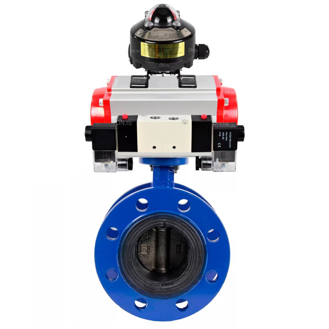 Затвор дисковый поворотный WBV1331E-2W-F-H Ду100 Ру16, корпус - чугун GGG40, диск - нержавеющая сталь 304, уплотнение - EPDM, с пневмоприводом PA-DA-105, пневмораспределителем 4M320-08 AC220V и БКВ APL-510N EX в Алматы