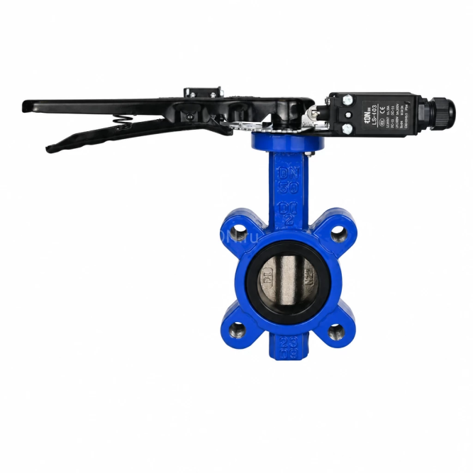 Затвор дисковый поворотный WBV1616N-2W-Fb-H Ду125 Ру16 LUG межфланцевый, корпус - чугун QT450, диск - чугун QT450, уплотнение - NBR, с рукояткой и двумя концевыми датчиками LS-103 250В в Алматы