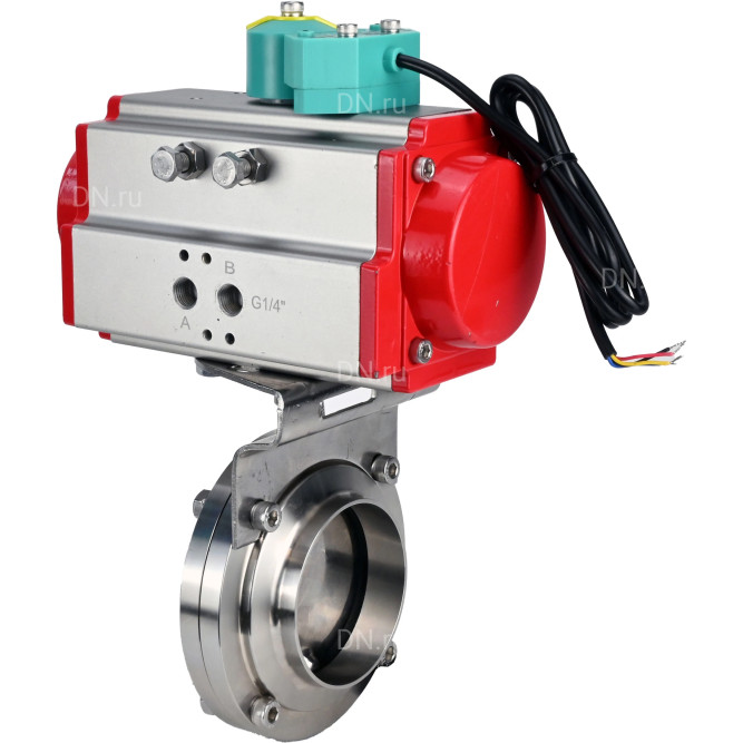 Затвор дисковый поворотный WBV3131S-2W-W-H Ду80 Ру10 под приварку, пищевая нержавеющая сталь 304, уплотнение - Silicon, с пневмоприводом PA-DA-052 и магнитным переключателем ALS200D в Алматы