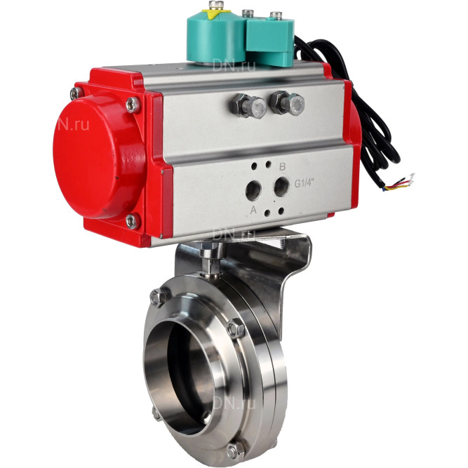 Затвор дисковый поворотный WBV3131S-2W-W-H Ду80 Ру10 под приварку, пищевая нержавеющая сталь 304, уплотнение - Silicon, с пневмоприводом PA-DA-052 и магнитным переключателем ALS200D в Алматы