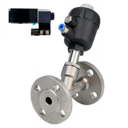 Клапан отсечной пневматический VSP3241P-F-1PNC Ду50 Ру25, корпус - нержавеющая сталь CF8M (AISI 316), корпус привода - пластик, с пневмораспределителем 3VM210-08-NC AC220V