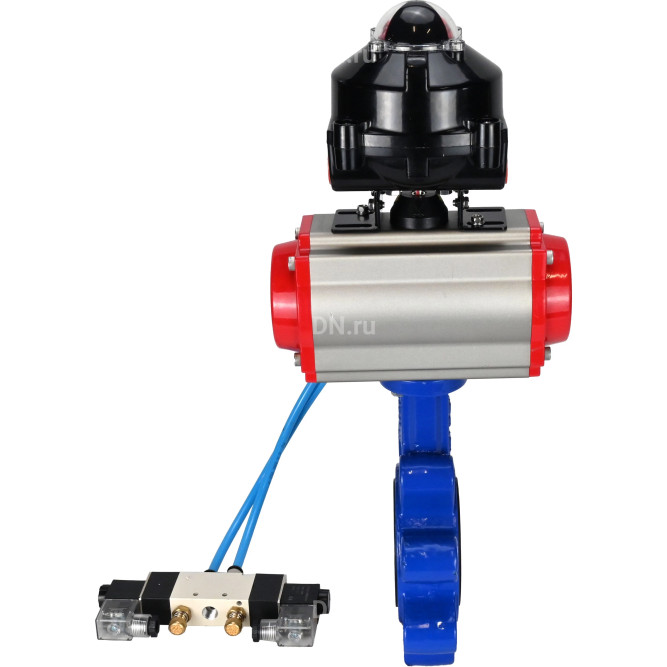 Затвор дисковый поворотный WBV1616N-2W-Fb-H Ду80 Ру16 LUG корпус - чугун QT450, диск - чугун QT450, уплотнение - NBR, с пневмоприводом PA-DA-083, пневмораспределителем 4V320-10 AC220V и БКВ APL-510N EX в Алматы