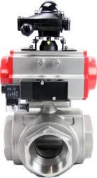 Кран шаровой BV3232P(4pc)-SP-3WL-T-ISO-H Ду80 Ру40 стандартнопроходной трехходовой L-тип, нерж. сталь SS316, внутренняя резьба, уплотнение - PTFE, пн.приводом PA-DA-083, пн.распределителем 4M310-08 DC24V и БКВ APL-210N