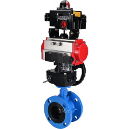 Затвор дисковый поворотный WBV1313E-2W-F-H Ду125 Ру16 фланцевый, корпус - чугун GGG40, диск - чугун GGG40, EPDM, с пневмоприводом PA-DA-130, пневмораспределителем 4M310-08 DC24V, БКВ APL-410N EX и ручным дублером MON1-250-T26-ISO